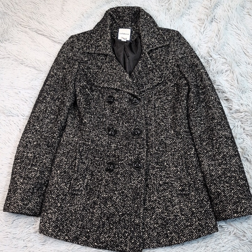 Croft & Barrow Jacket Womens S Black White Wool Blend Coat Pockets Button Up